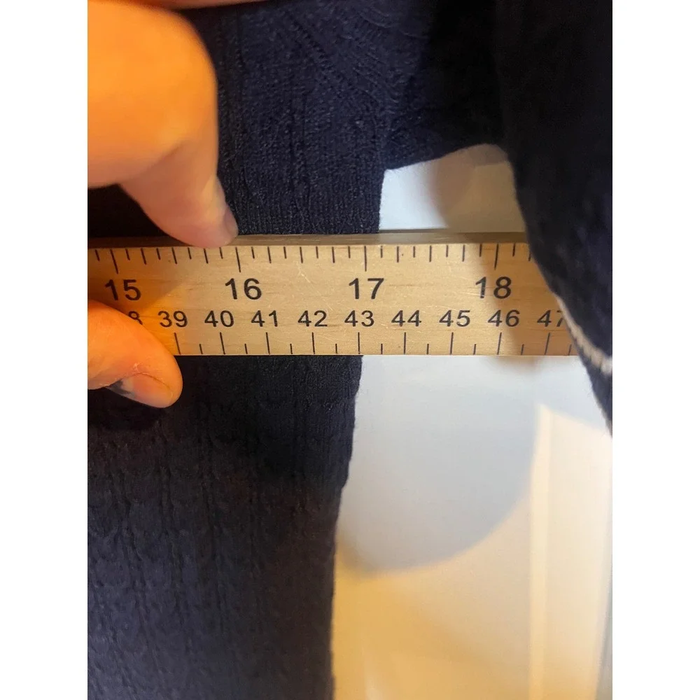Adrianna Papell Womens Sweater‎ Top Cable Knit Puff Sleeve Navy Blue Size M
